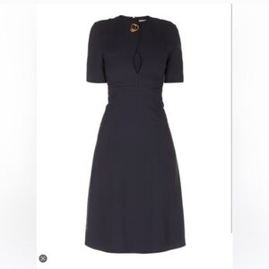 Burberry Elegant Black Midi Dress with Gold Detail